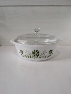 Vintage Glasbake Green Floral Casserole Dish – Model J‑2600